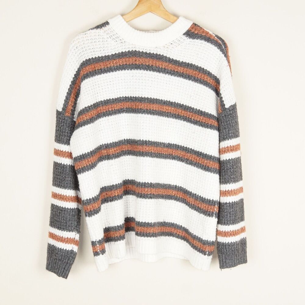 American Eagle Oversized Soft Knit Striped Crew Neck Weater Womens Sz XS